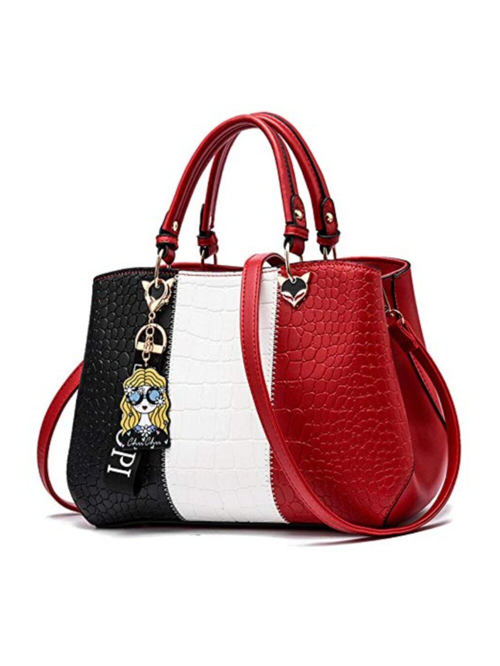 Faux Leather Satchel Handbag Top Handle Shoulder Crossbody Bag Multiple Pockets